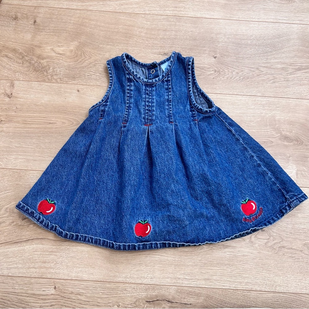 Vintage baby Oshkosh bgosh apple print denim dress size 18 months